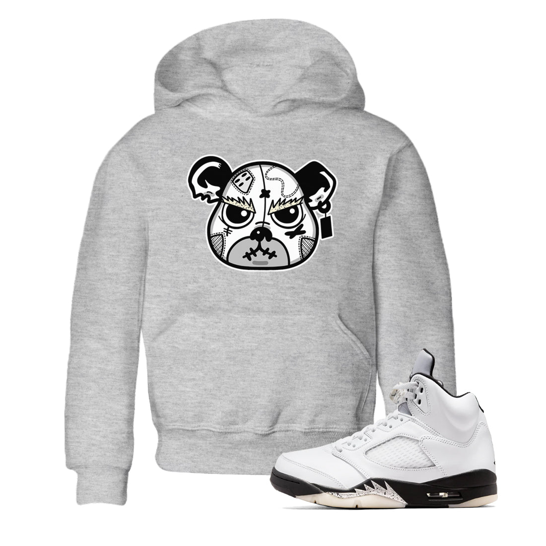 snkmatch Bear Face snkmatch Tees Kids - Air Jordan 5 White Black