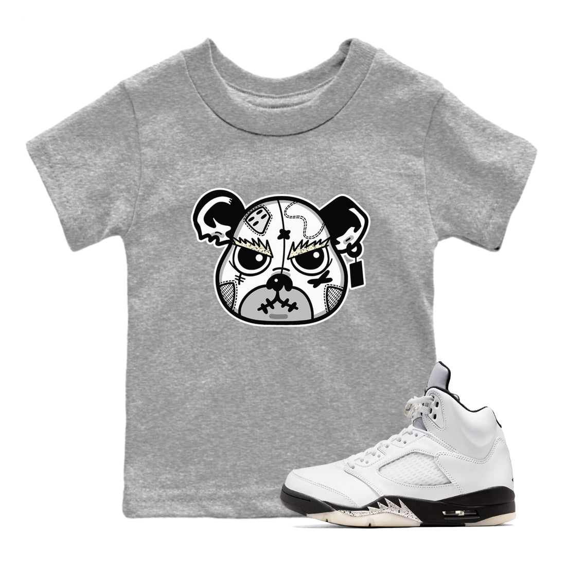 snkmatch Bear Face snkmatch Tees Kids - Air Jordan 5 White Black