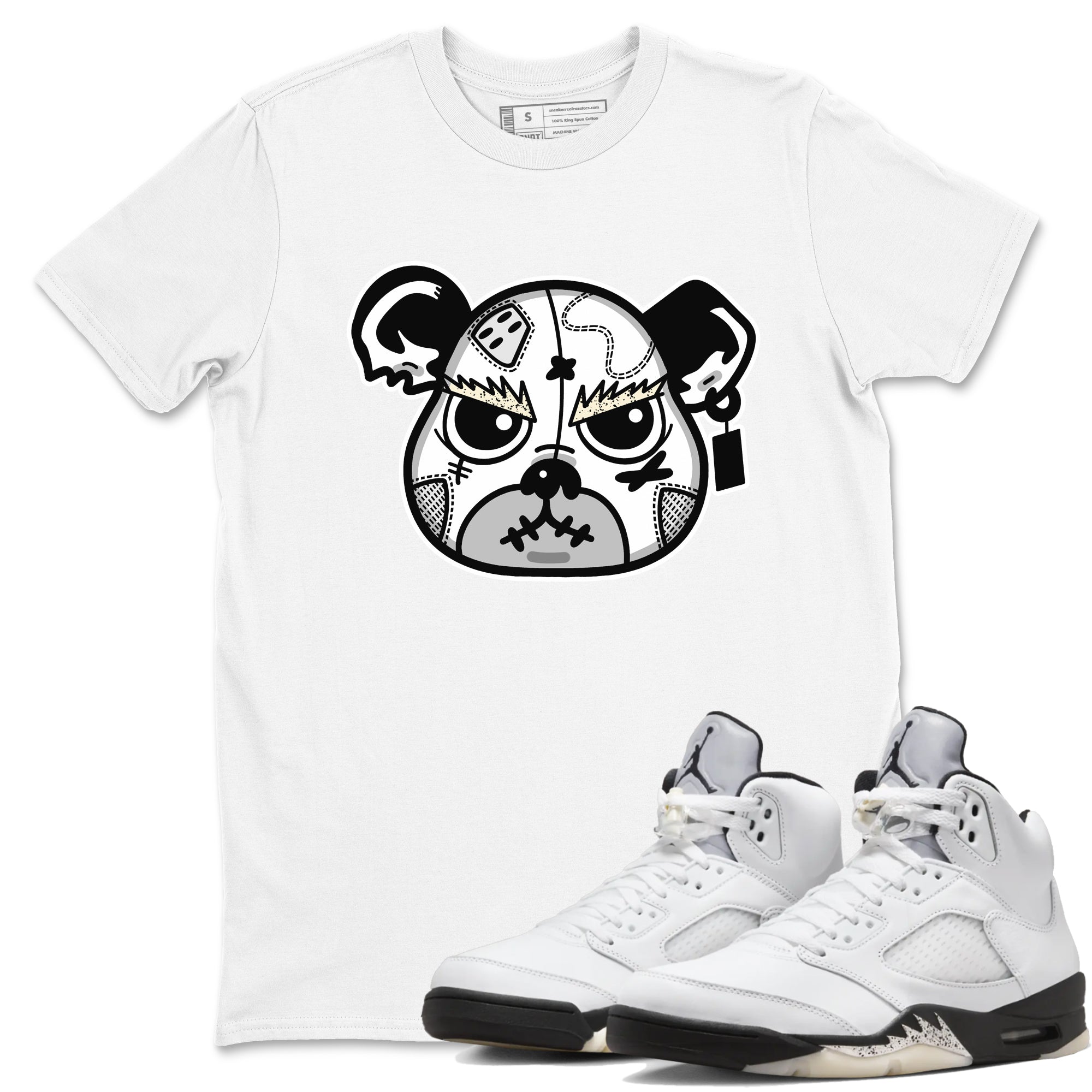snkmatch Bear Face snkmatch Tees - Air Jordan 5 White Black