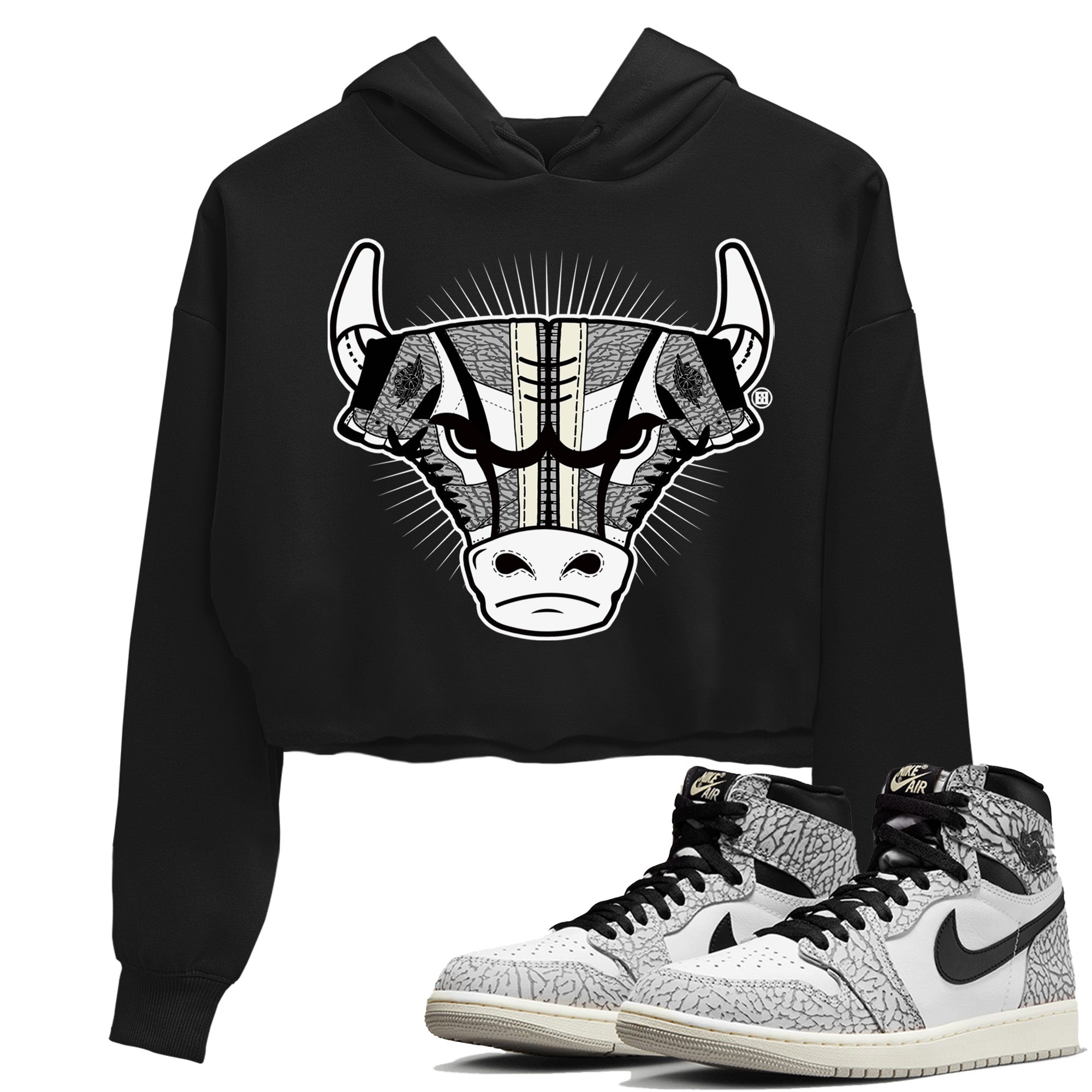 snkmatch Bull Head Women's Tops - Air Jordan 1 White Cement