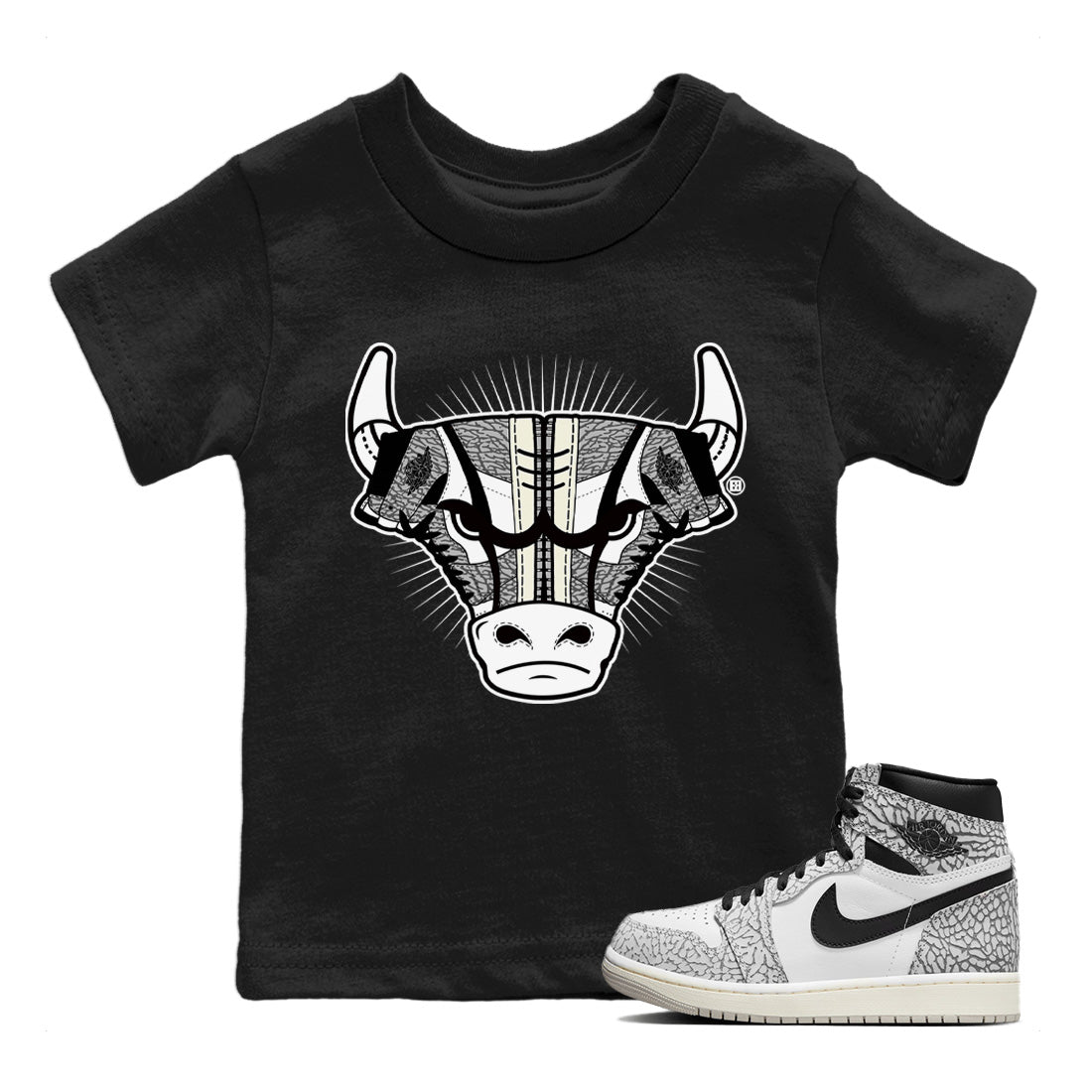 snkmatch Bull Head Kids Tops - Air Jordan 1 White Cement