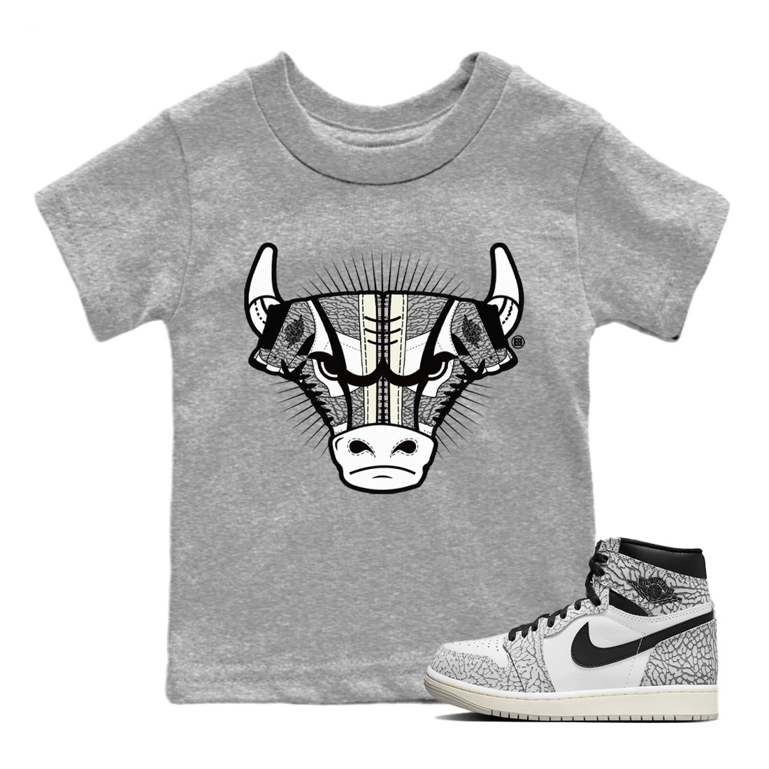 snkmatch Bull Head Kids Tops - Air Jordan 1 White Cement