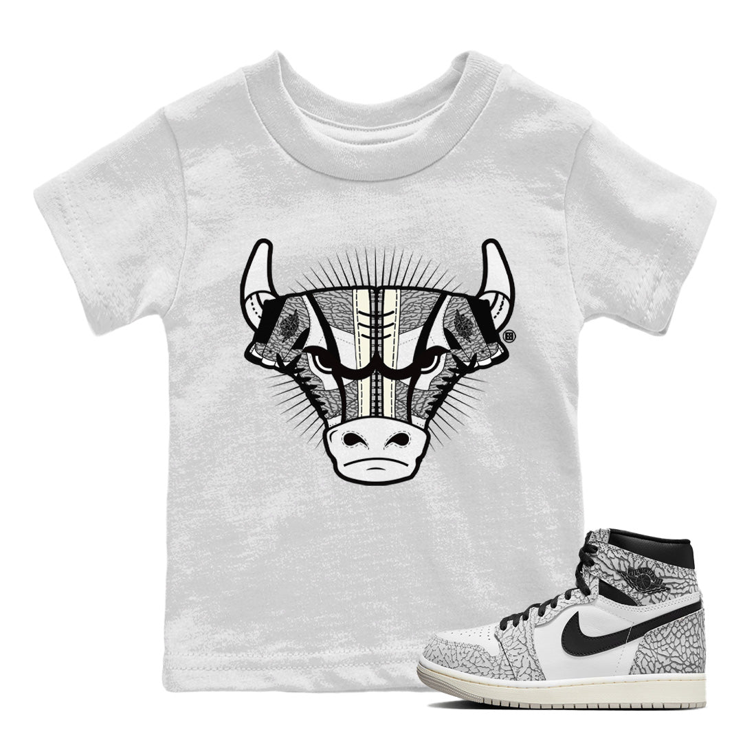 snkmatch Bull Head Kids Tops - Air Jordan 1 White Cement