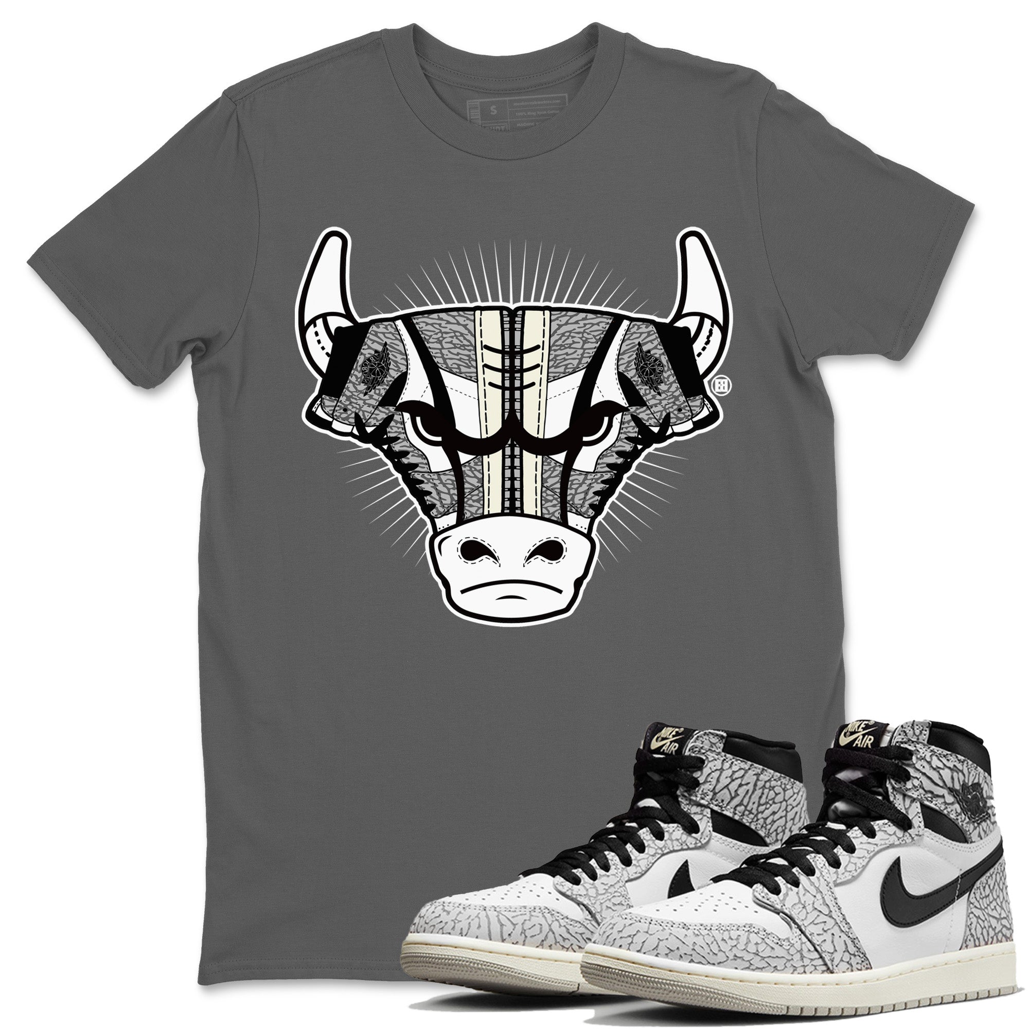 snkmatch Bull Head Unisex Tops - Air Jordan 1 White Cement