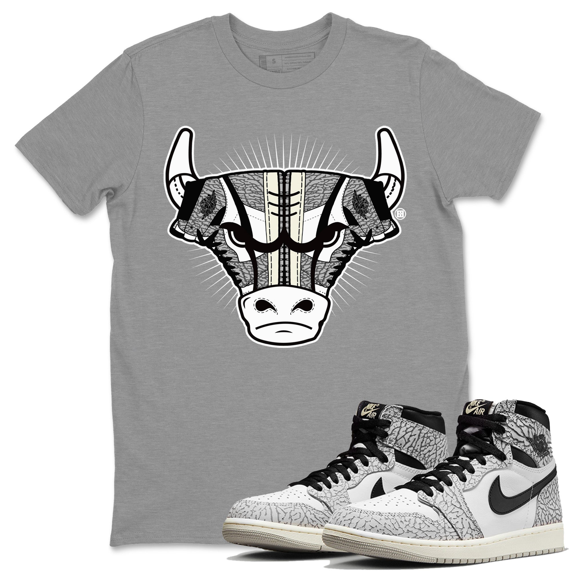 snkmatch Bull Head Unisex Tops - Air Jordan 1 White Cement