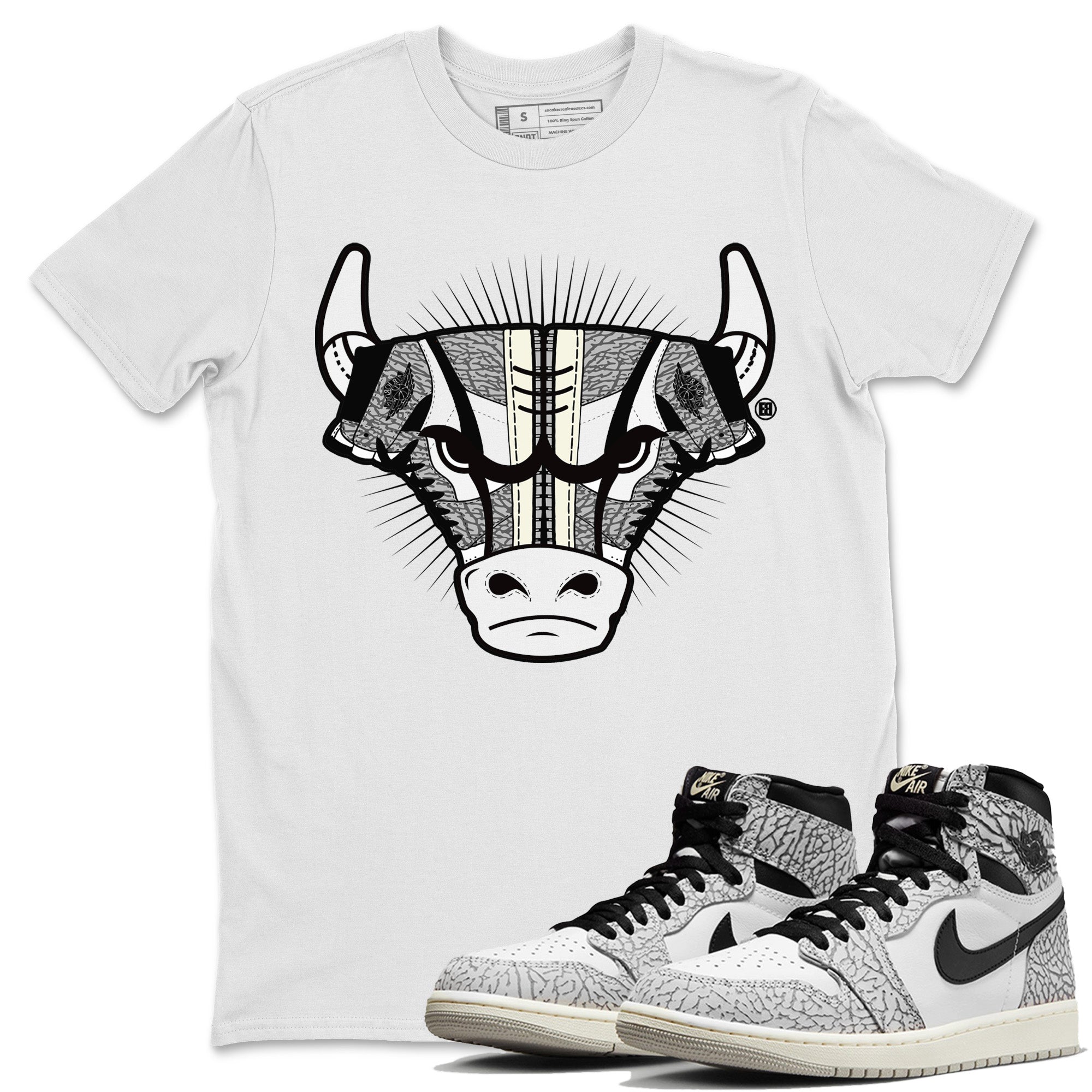 snkmatch Bull Head Unisex Tops - Air Jordan 1 White Cement