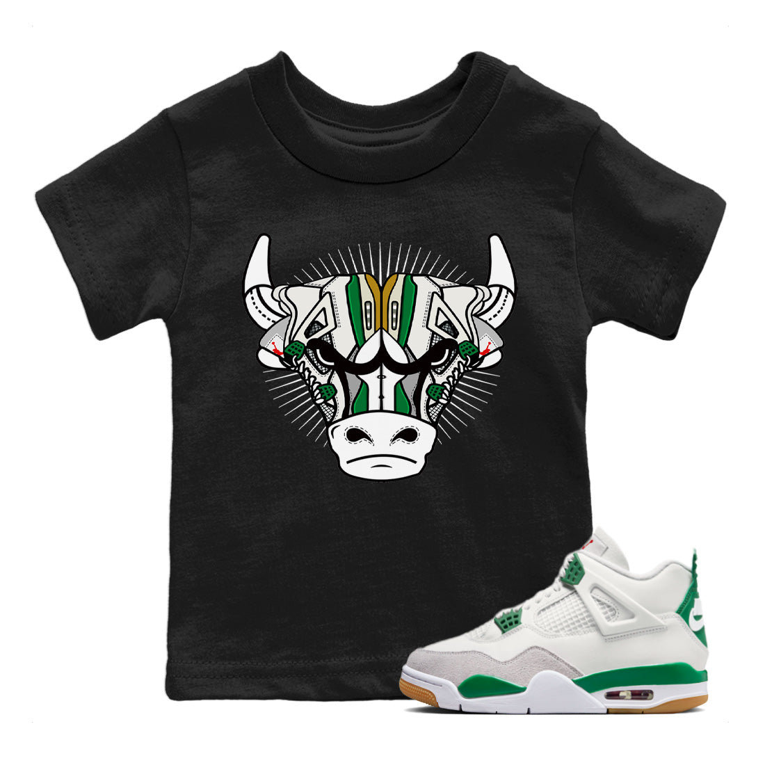 snkmatch Bull Head Kids Tops - Air Jordan 4 Pine Green SB