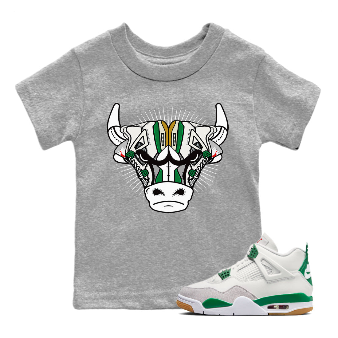 snkmatch Bull Head Kids Tops - Air Jordan 4 Pine Green