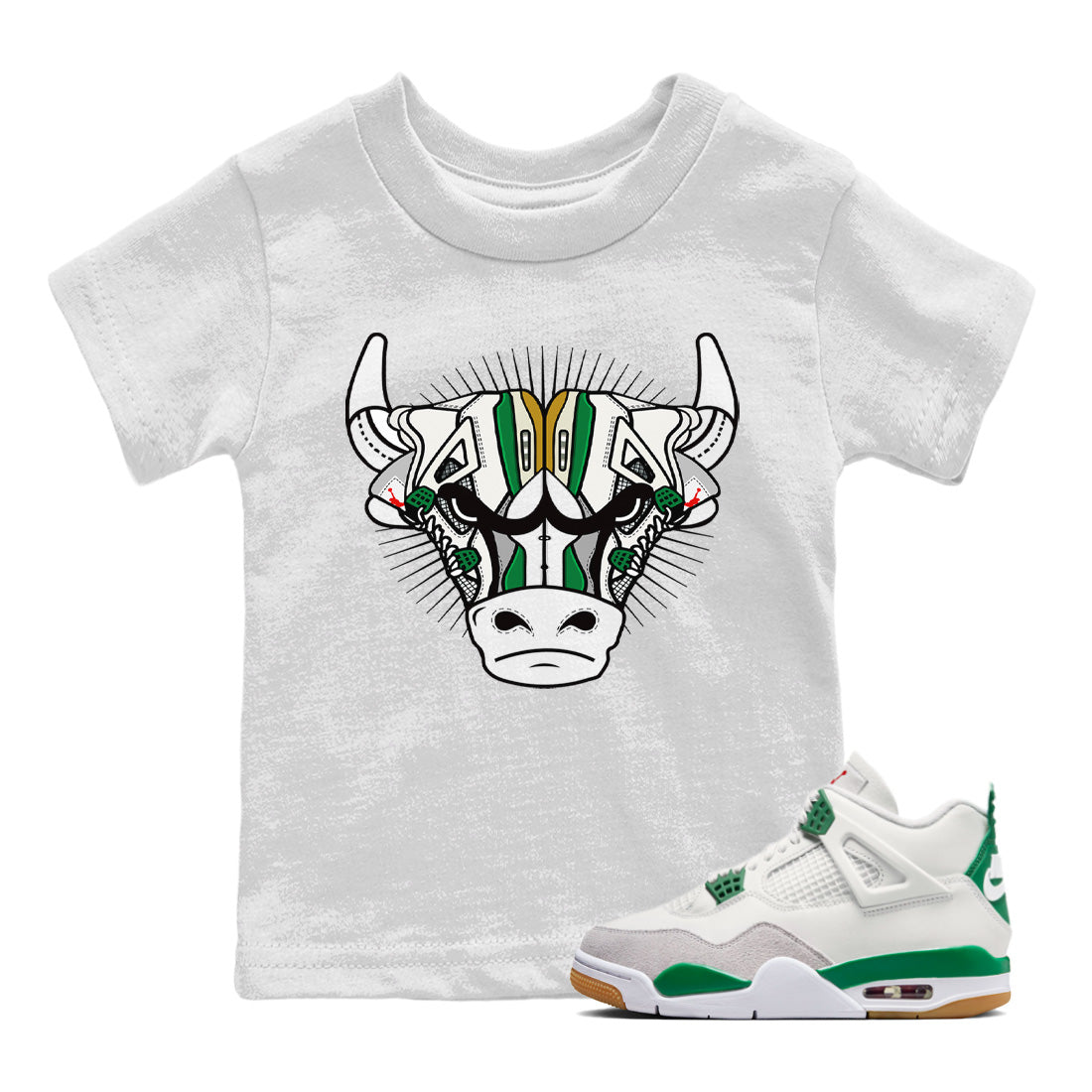 snkmatch Bull Head Kids Tops - Air Jordan 4 Pine Green SB