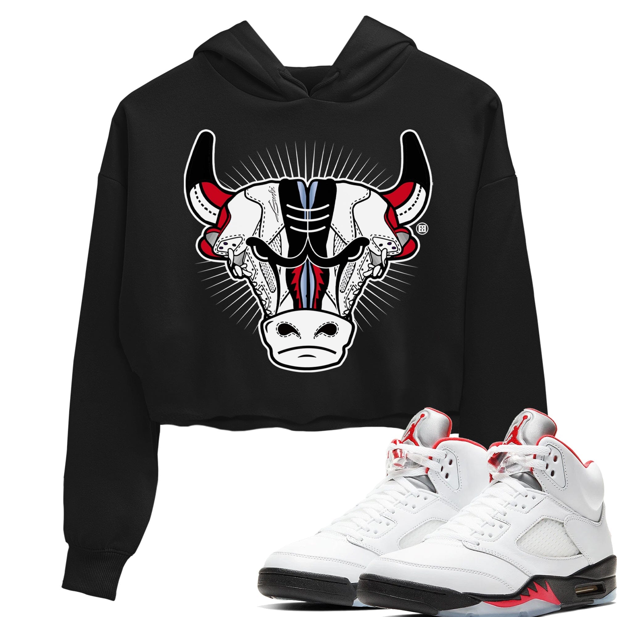 snkmatch Bull Head Women's Tops - Air Jordan 5 Fire Red