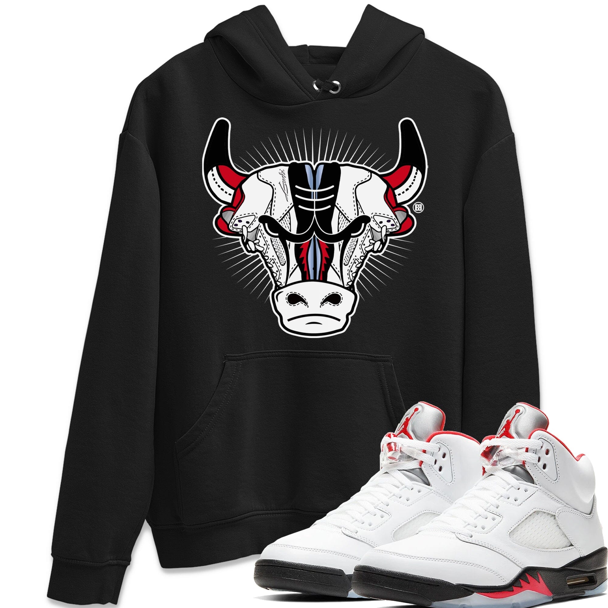 snkmatch Bull Head Unisex Tops - Air Jordan 5 Fire Red