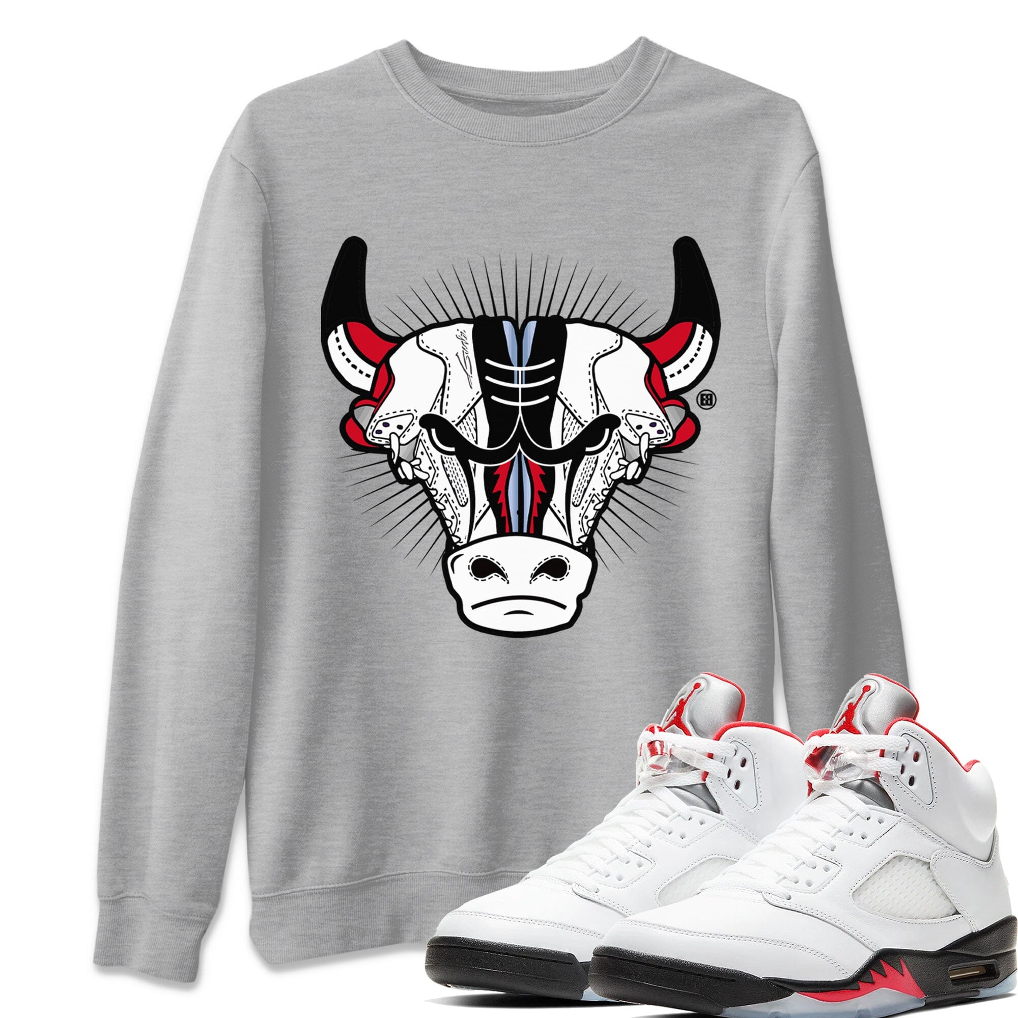 snkmatch Bull Head Unisex Tops - Air Jordan 5 Fire Red
