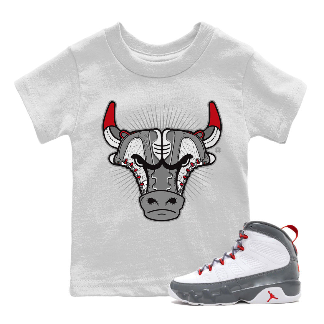 snkmatch Bull Head Kids Tops - Air Jordan 9 Fire Red