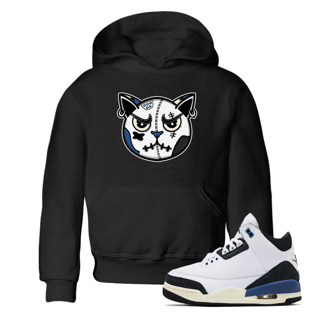snkmatch Cat Face snkmatch Tees Kids - Air Jordan 3 A Ma Maniere x Diffused Blue