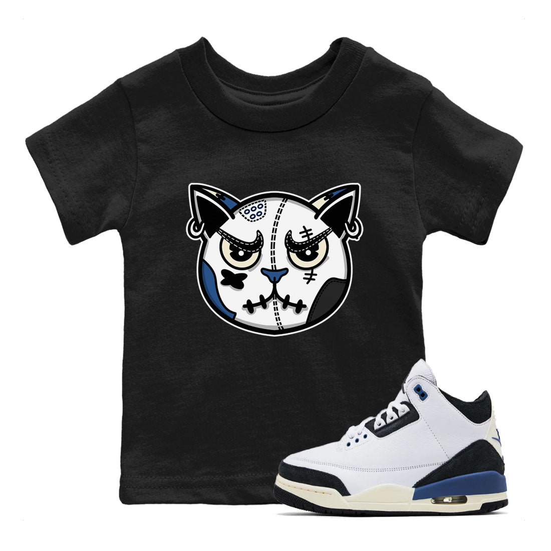 snkmatch Cat Face snkmatch Tees Kids - Air Jordan 3 A Ma Maniere x Diffused Blue
