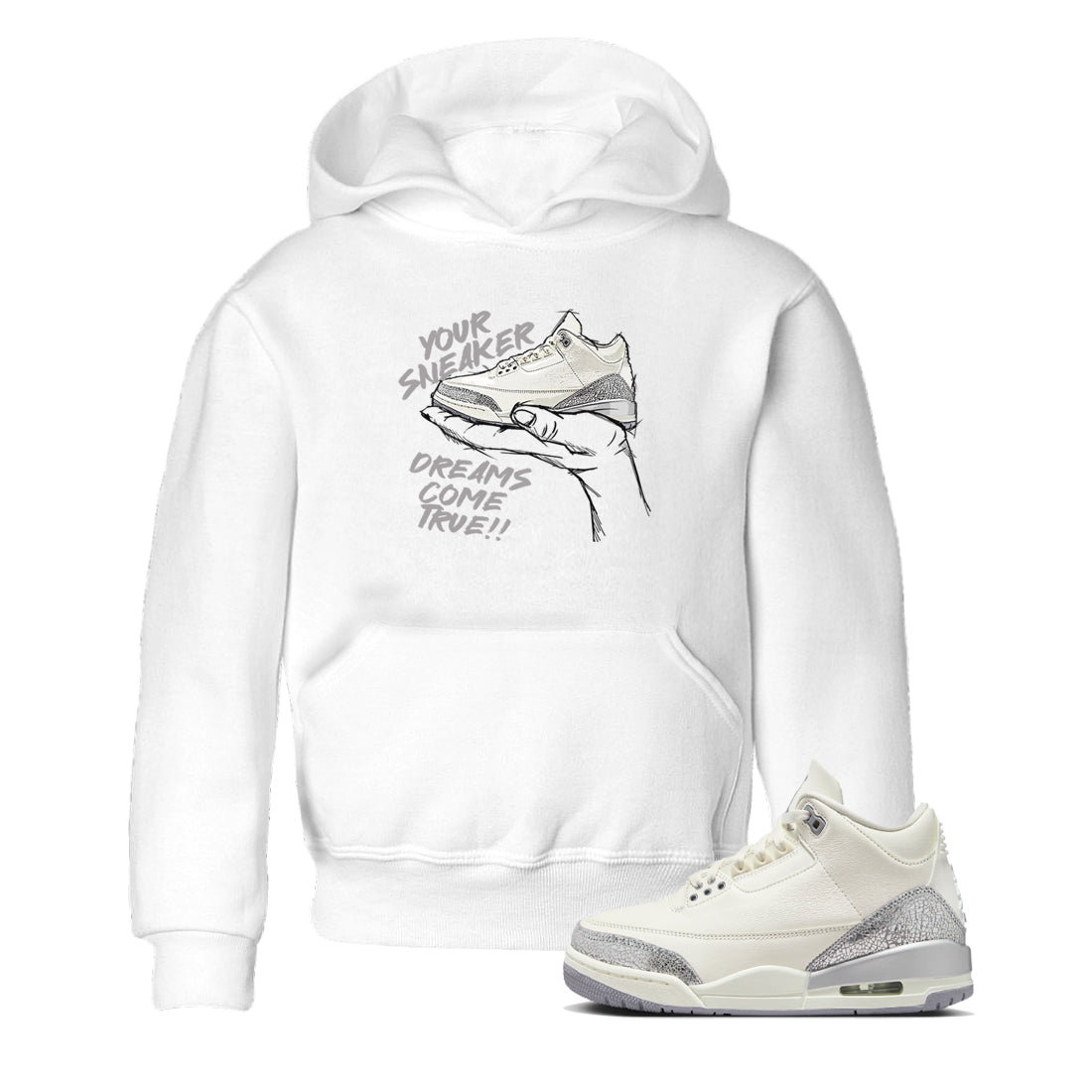 snkmatch Dreams snkmatch Tees Kids - Air Jordan 3 Sail and Cement Grey