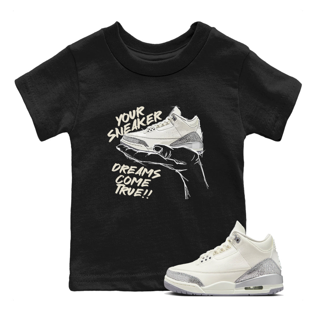 snkmatch Dreams snkmatch Tees Kids - Air Jordan 3 Sail and Cement Grey