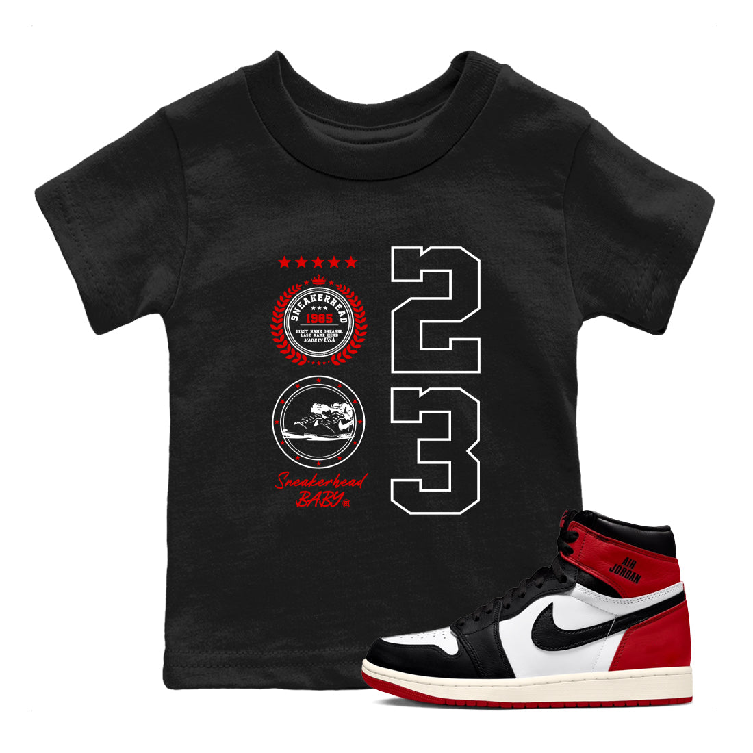 snkmatch Emblem snkmatch Tees Kids - Air Jordan 1 Black Toe Reimagined