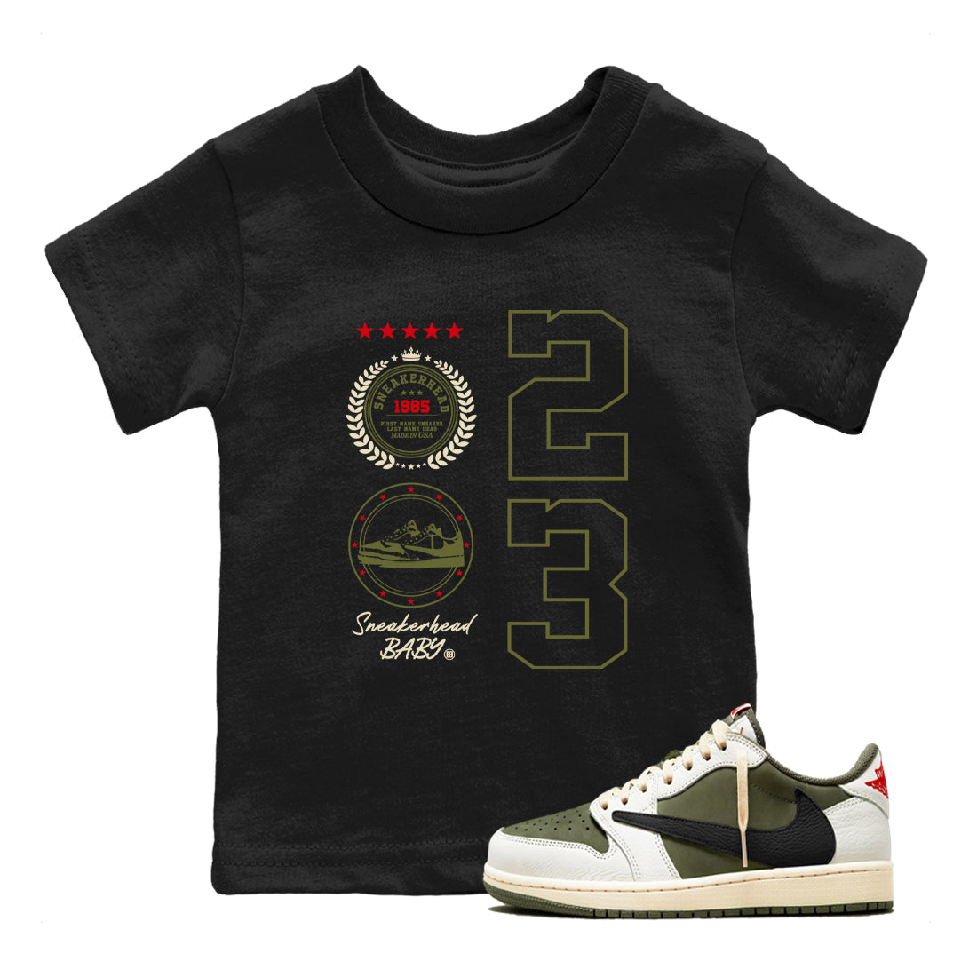snkmatch Emblem snkmatch Tees Kids - Air Jordan 1 Travis Scott Medium Olive