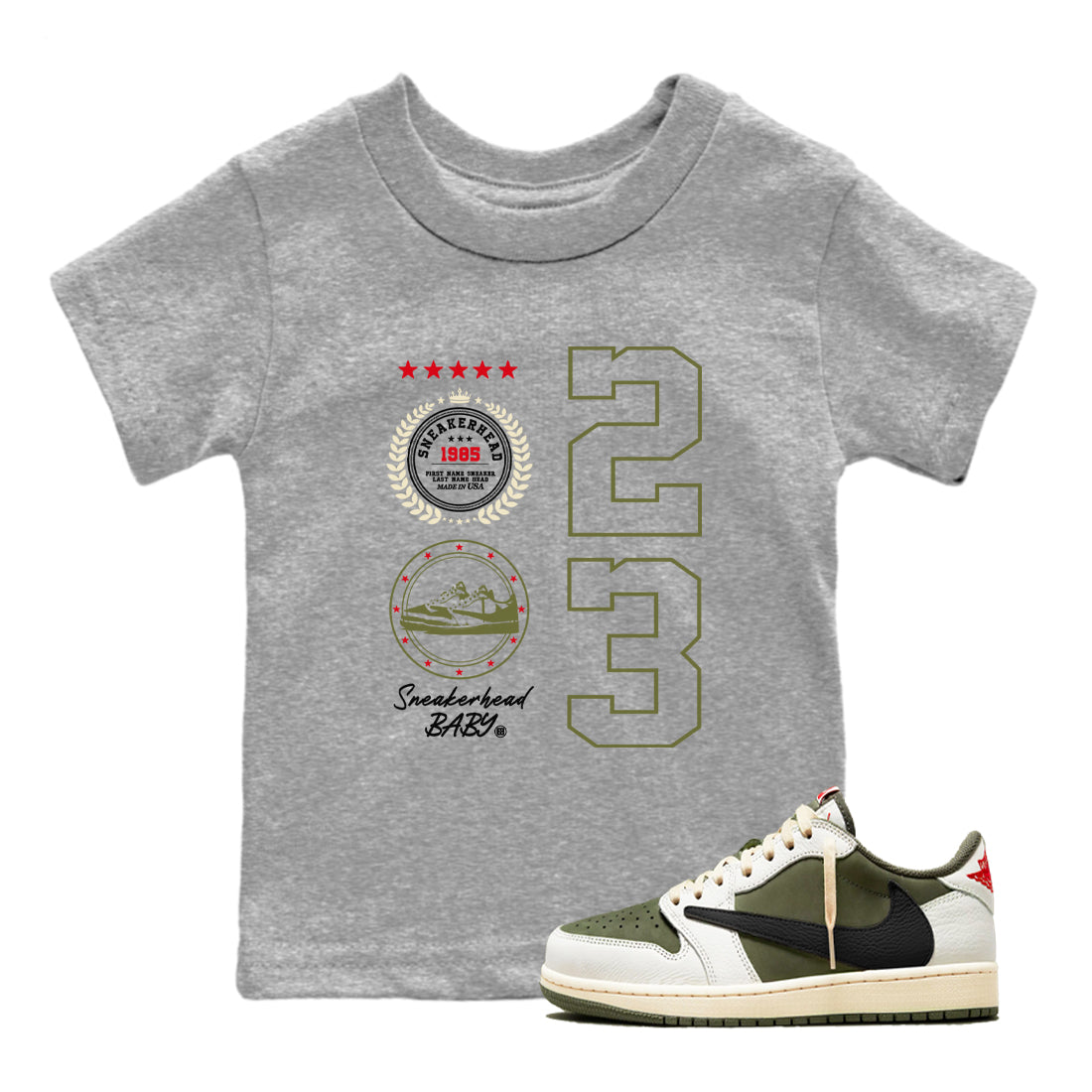 snkmatch Emblem snkmatch Tees Kids - Air Jordan 1 Travis Scott Medium Olive