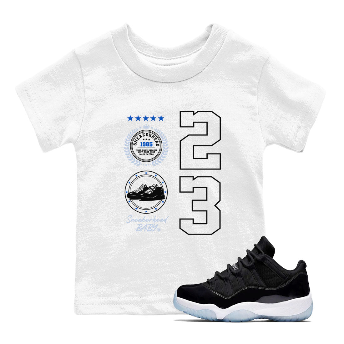 snkmatch Emblem snkmatch Tees Kids - Air Jordan 11 Black and Varsity Royal