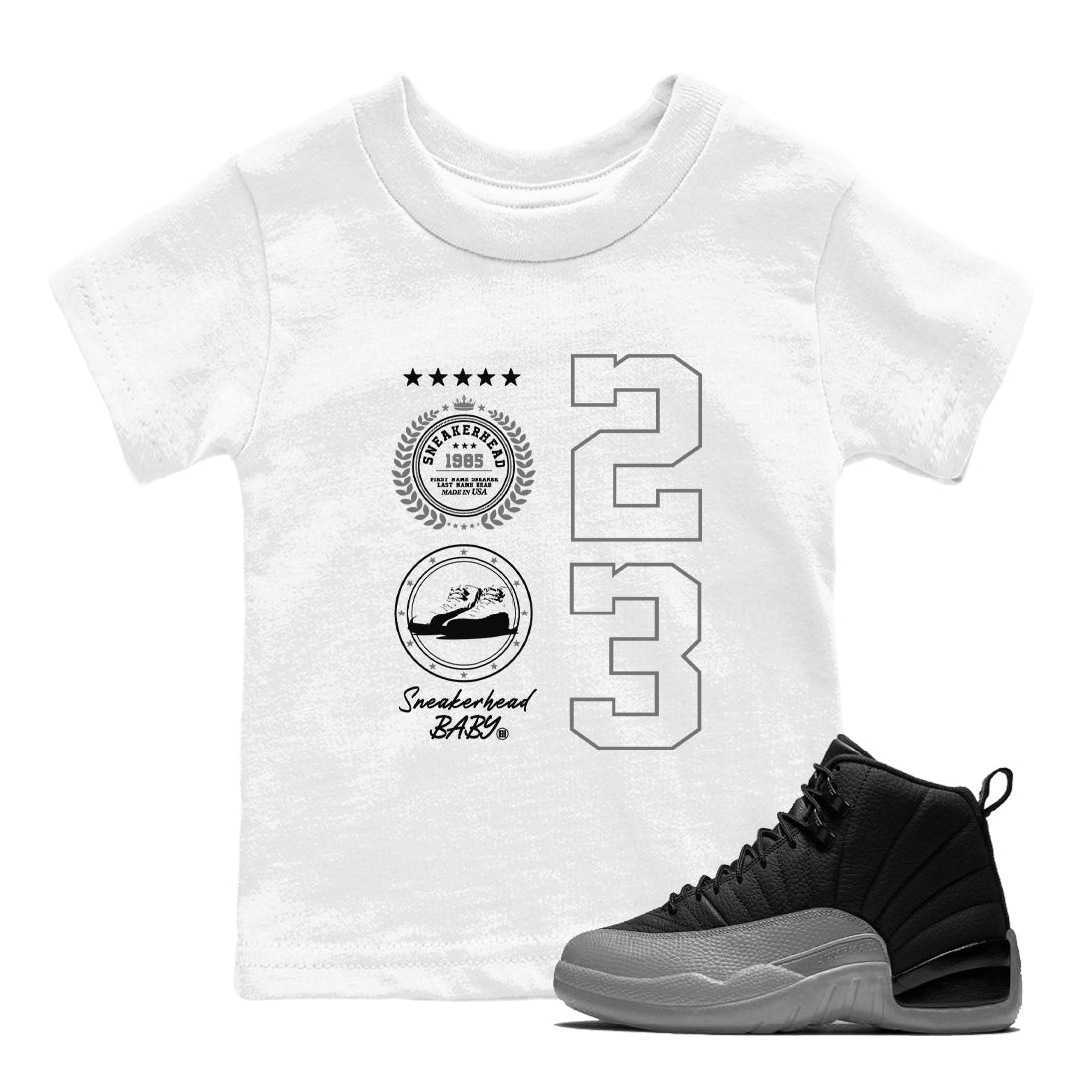 snkmatch Emblem snkmatch Tees Kids - Air Jordan 12 Black Wolf Grey
