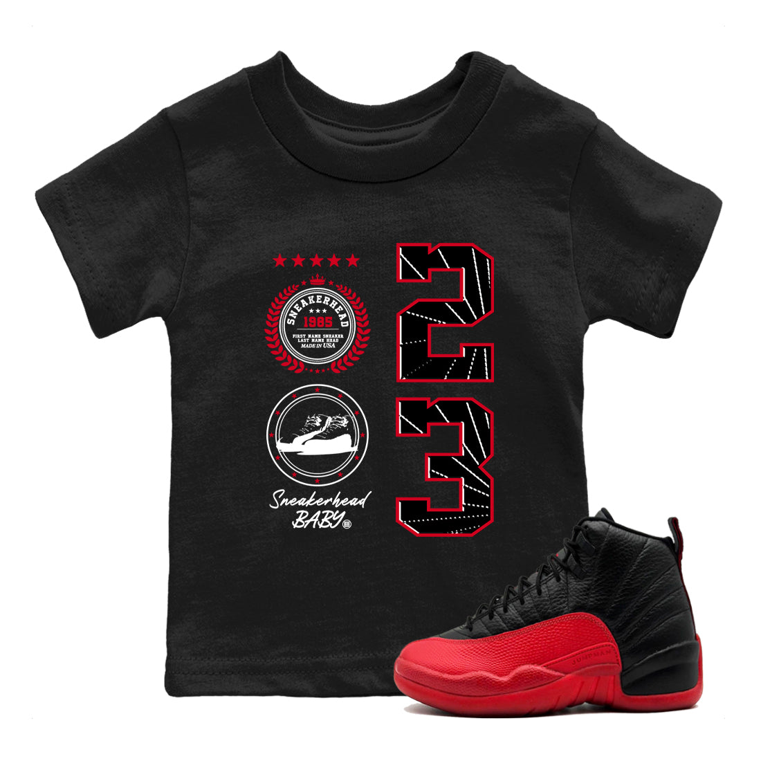 snkmatch Emblem snkmatch Tees Kids - Air Jordan 12 Flu Game