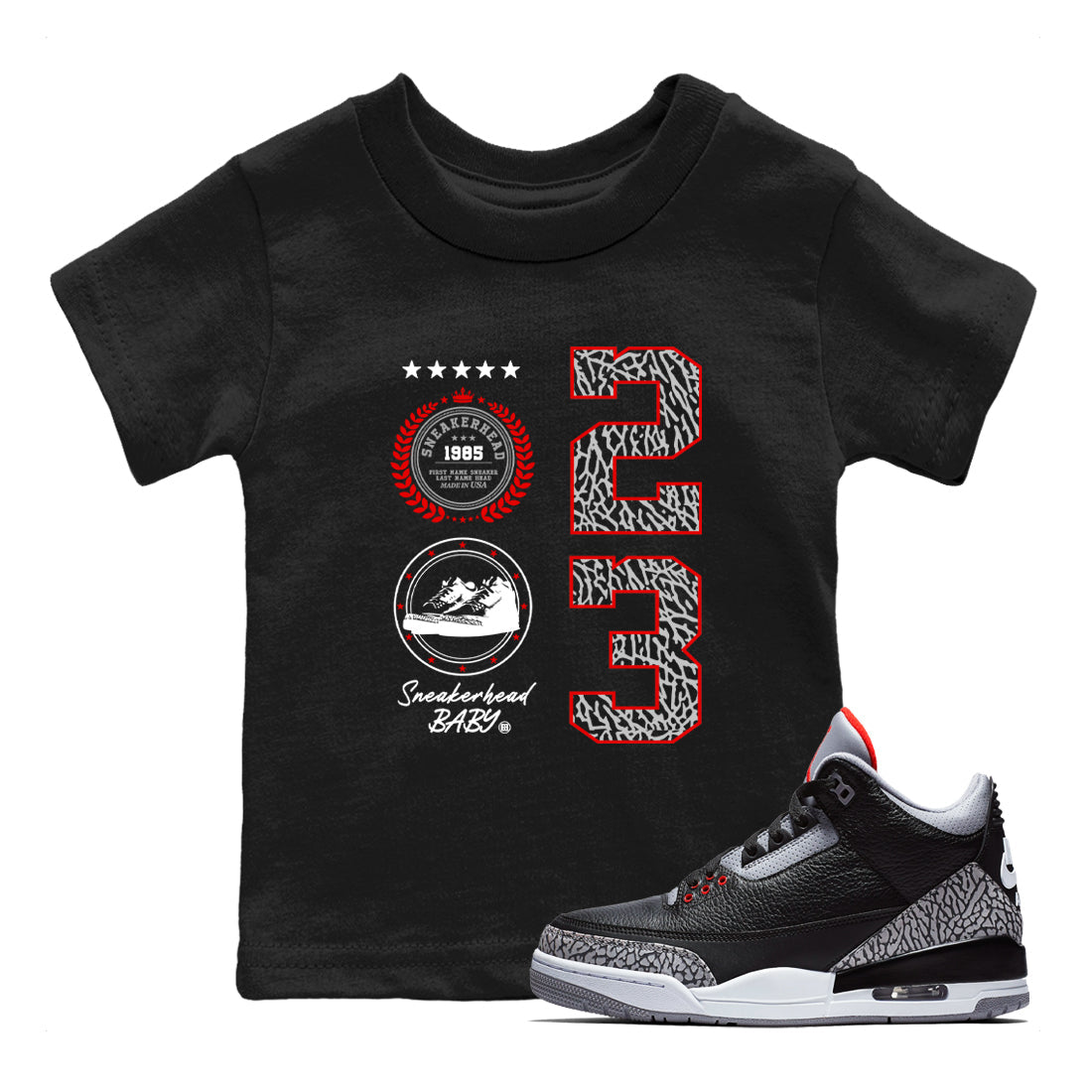 snkmatch Emblem snkmatch Tees Kids - Air Jordan 3 Black Cement