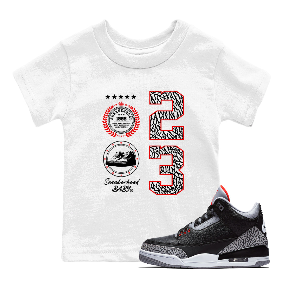 snkmatch Emblem snkmatch Tees Kids - Air Jordan 3 Black Cement