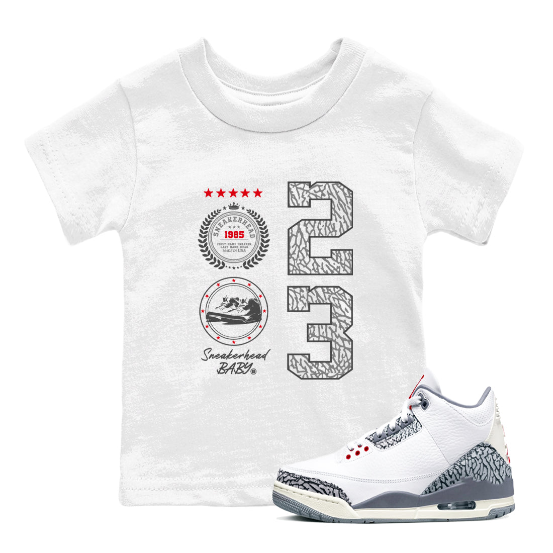 snkmatch Emblem snkmatch Tees Kids - Air Jordan 3 Cement Grey