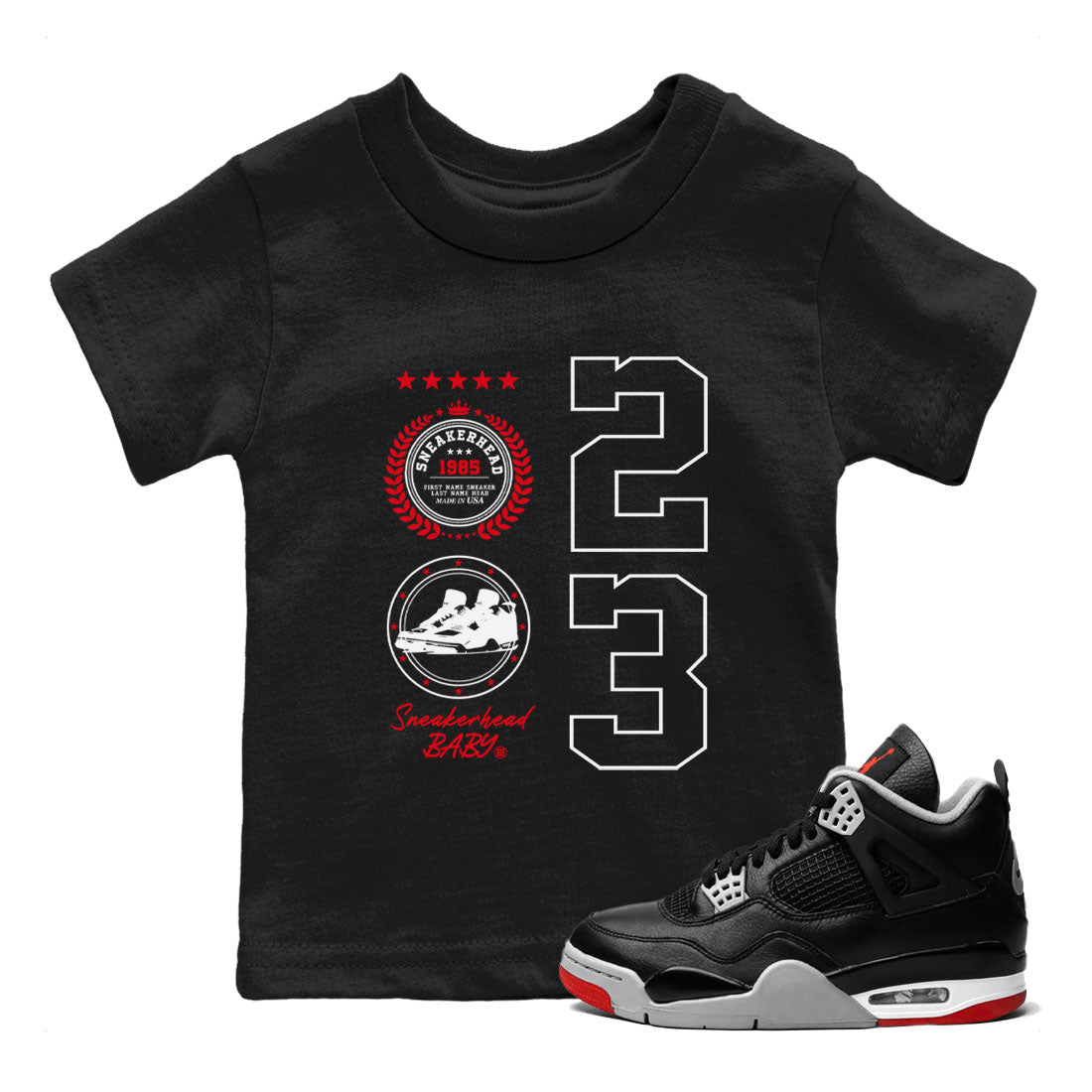 snkmatch Emblem snkmatch Tees Kids - Air Jordan 4 Bred Reimagined