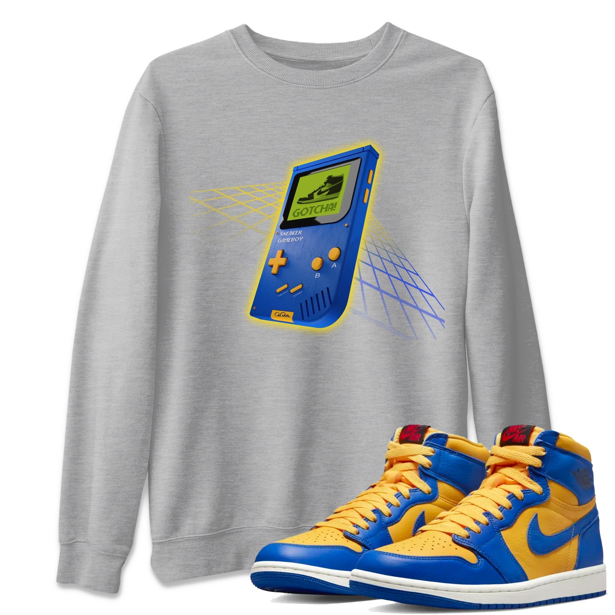 snkmatch Game Boy Unisex Tops - Air Jordan 1 Game Royal Varsity Maize
