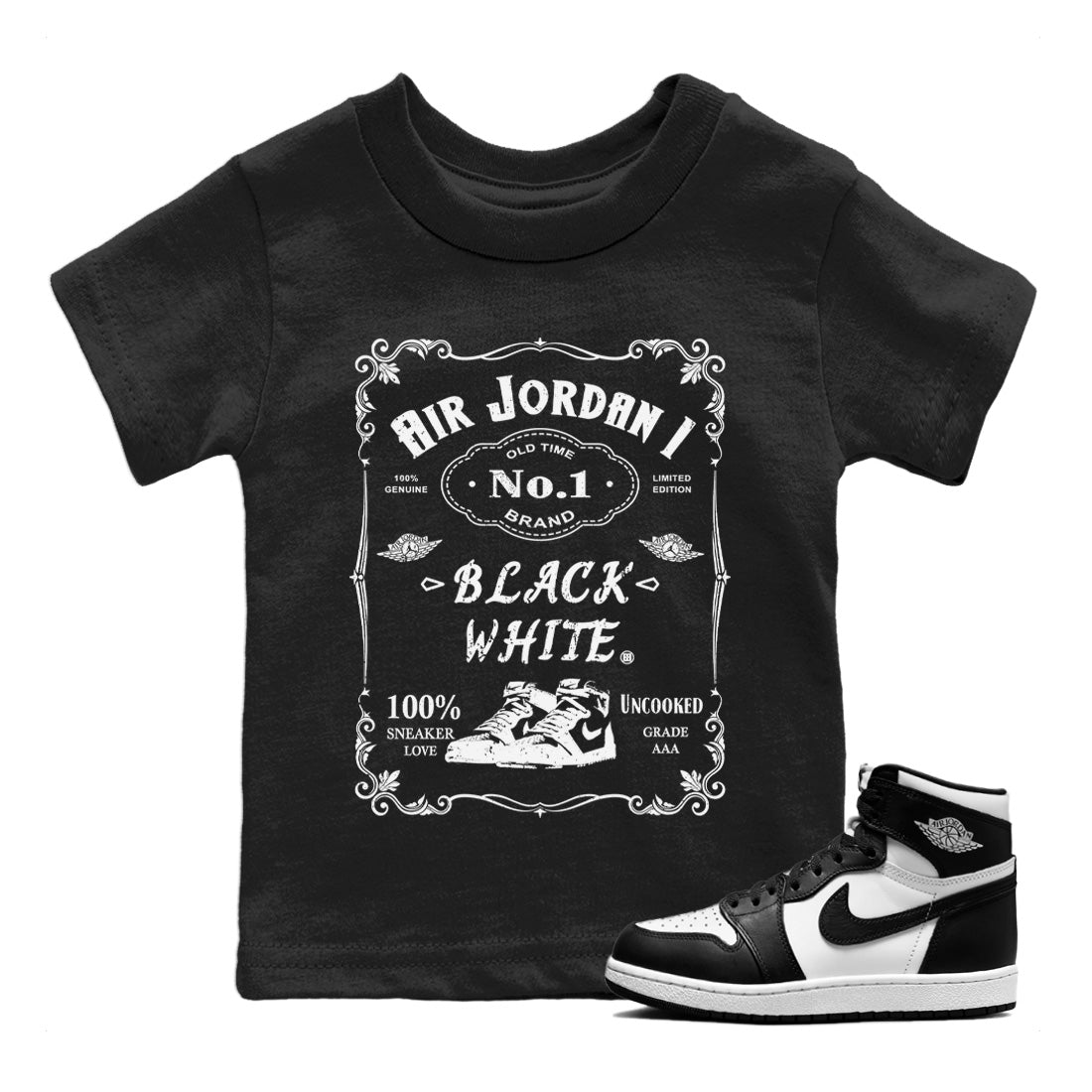 snkmatch Label Kids Tops - Air Jordan 1 Black White