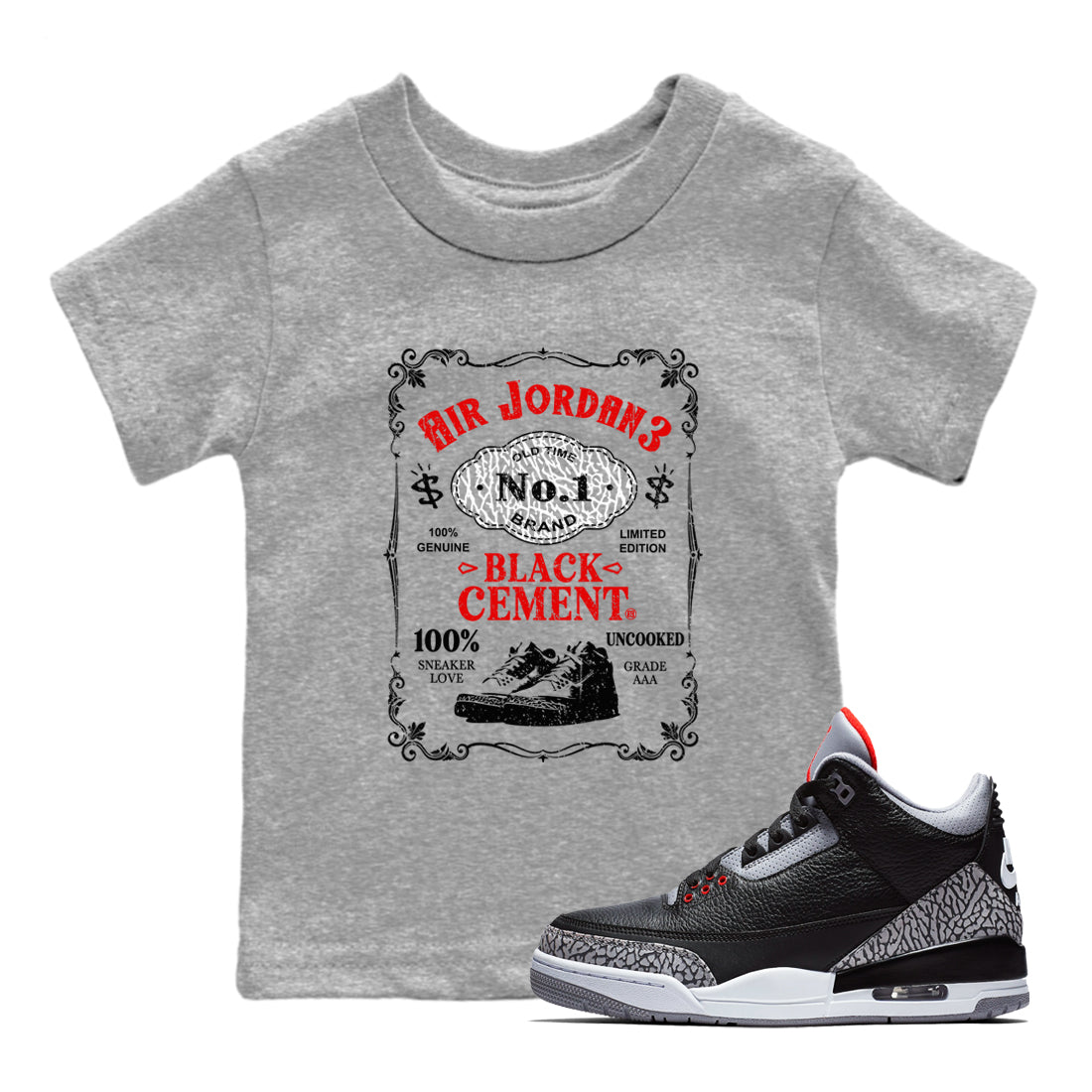 snkmatch Label snkmatch Tees Kids - Air Jordan 3 Black Cement