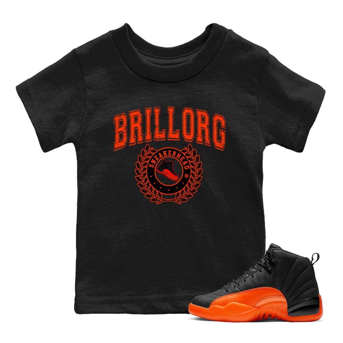 snkmatch Letter Kids Tops - Air Jordan 12 Brilliant Orange