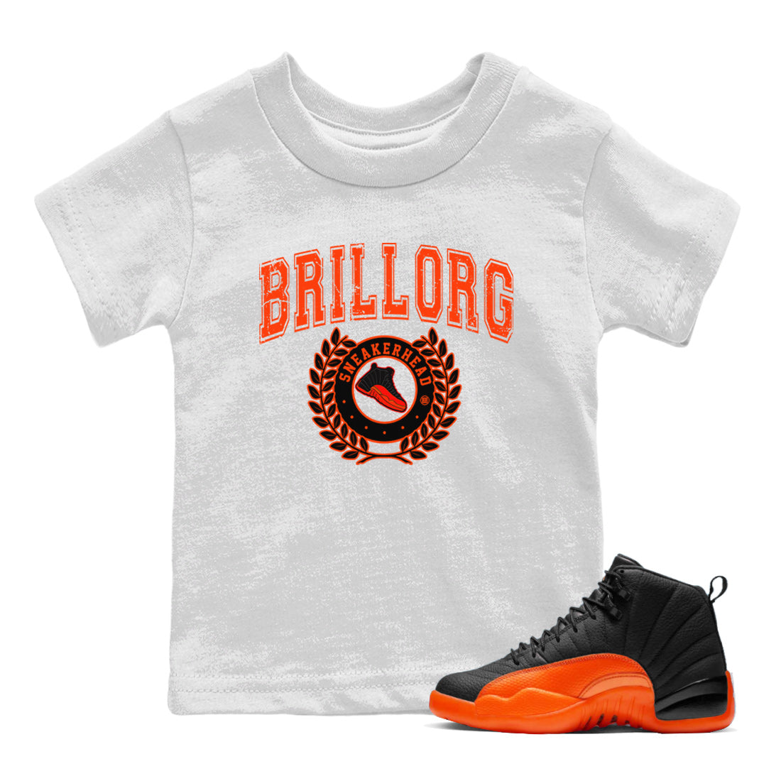snkmatch Letter Kids Tops - Air Jordan 12 Brilliant Orange