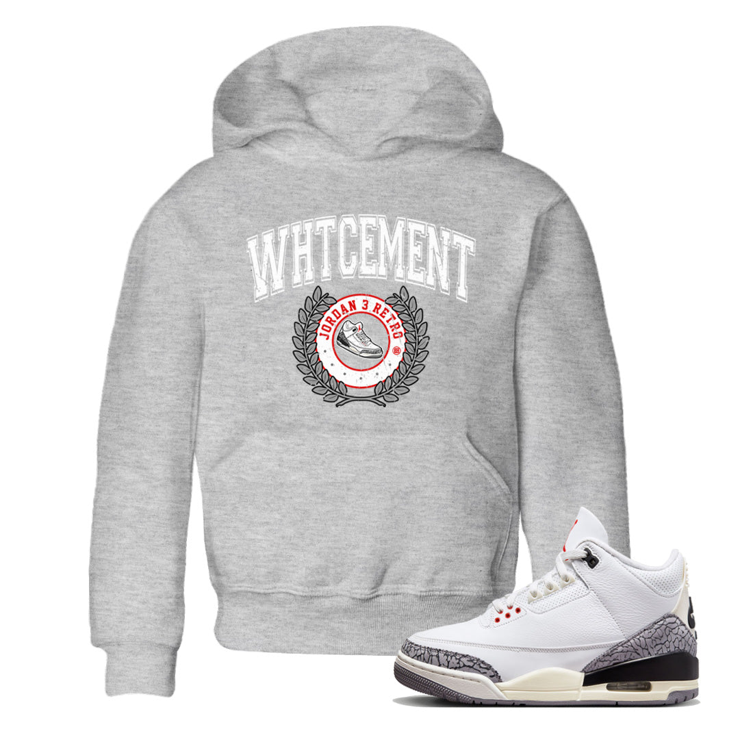 snkmatch Letter Kids Tops - Air Jordan 3 White Cement