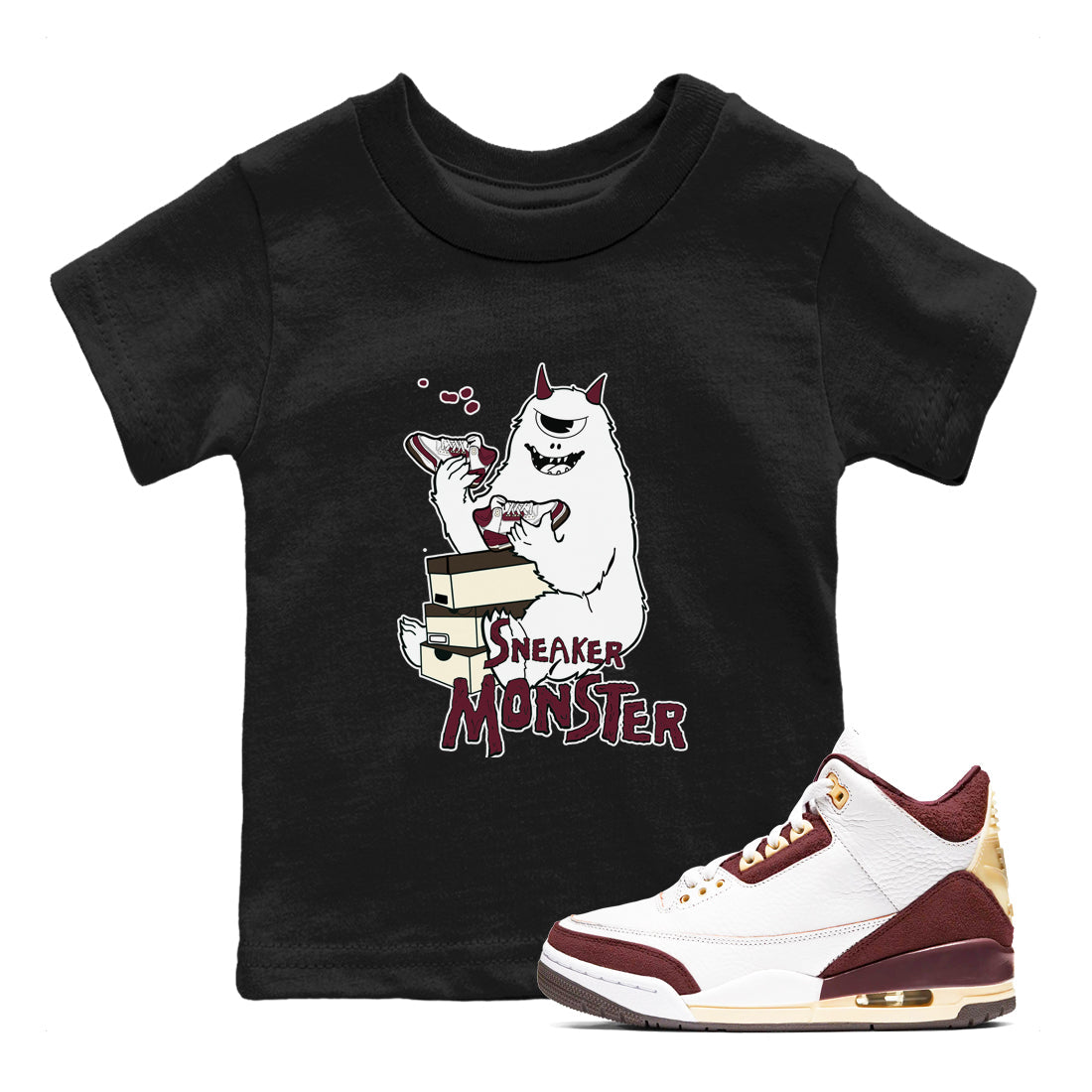 snkmatch Monster snkmatch Tees Kids - Air Jordan 3 A Ma Maniere x Burgundy Crush