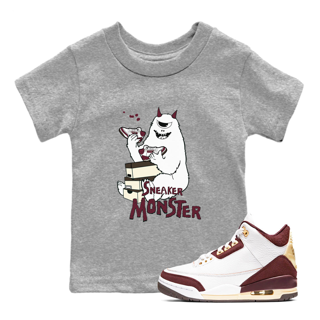 snkmatch Monster snkmatch Tees Kids - Air Jordan 3 A Ma Maniere x Burgundy Crush