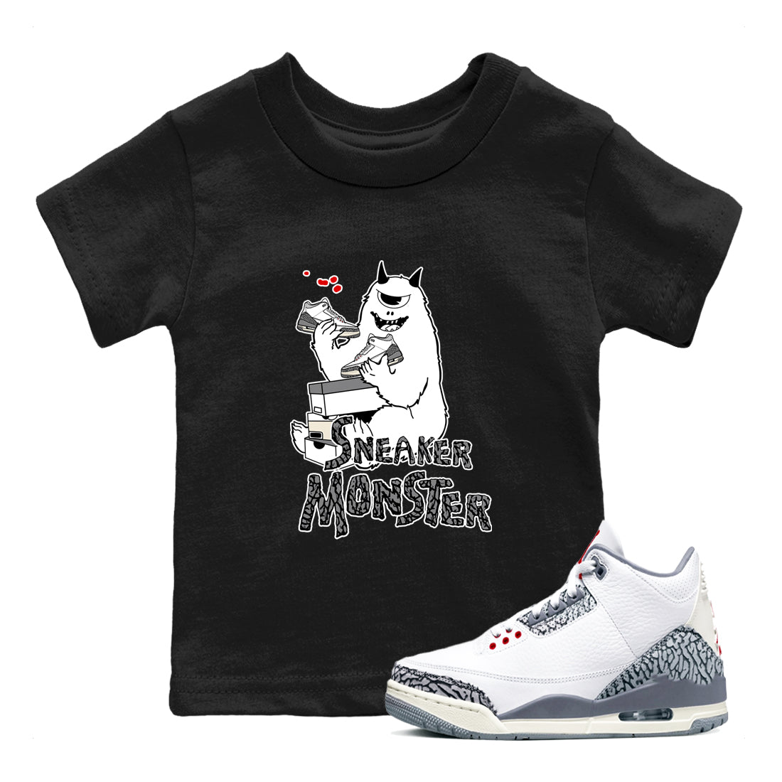 snkmatch Monster snkmatch Tees Kids - Air Jordan 3 Cement Grey