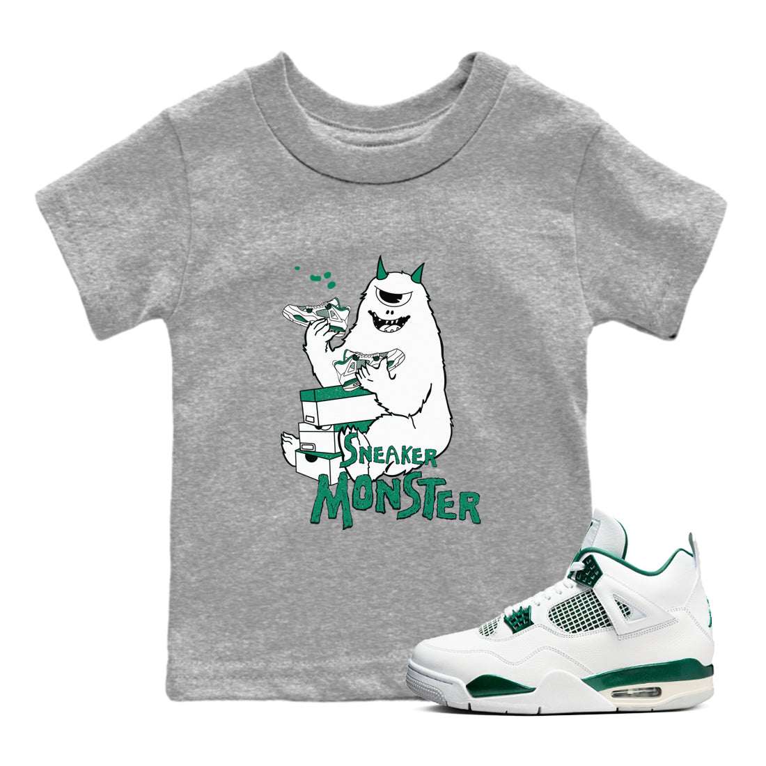 snkmatch Monster snkmatch Tees Kids - Air Jordan 4 Oxidized Green