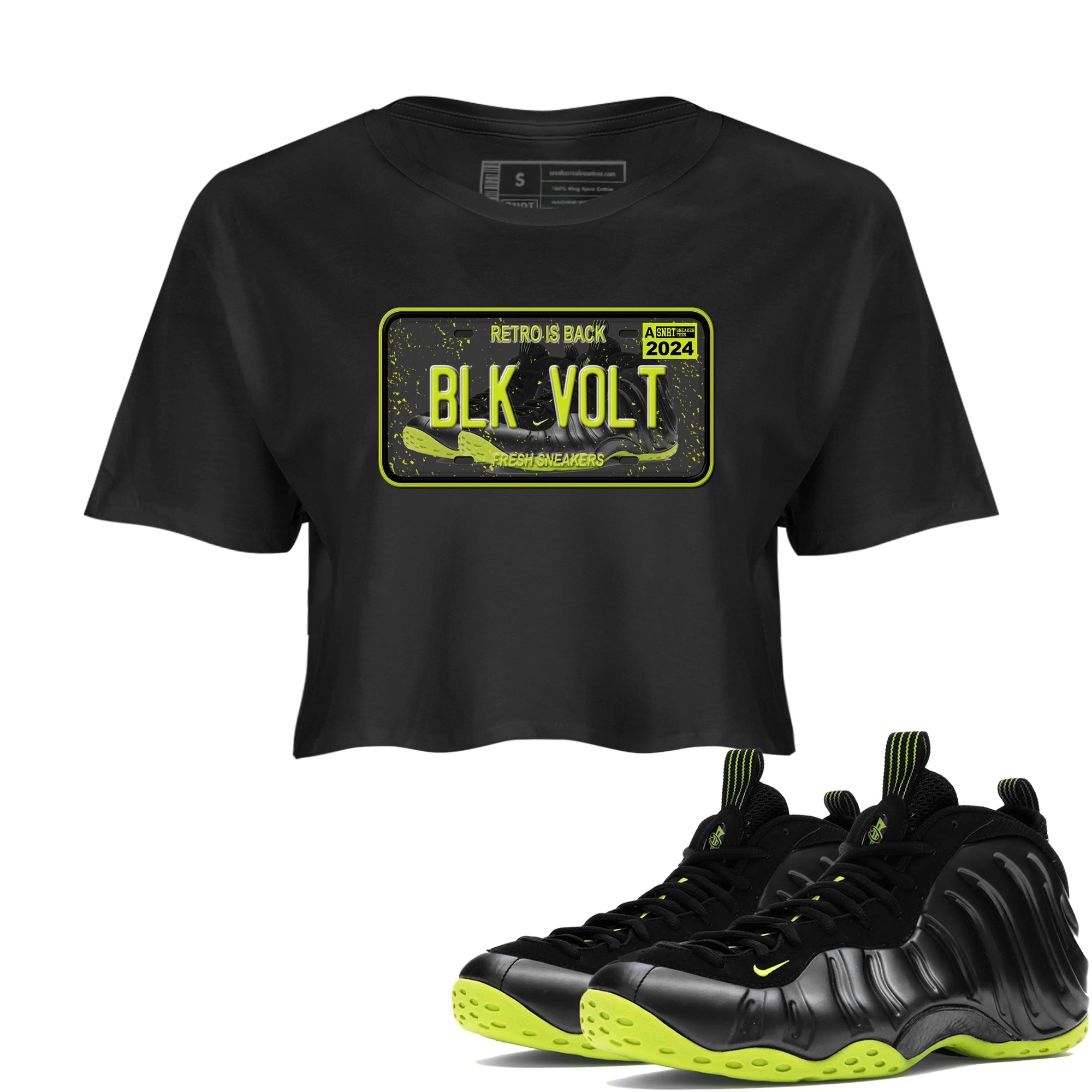 snkmatch Plate snkmatch Women's Top - Air Foamposite One Black Volt
