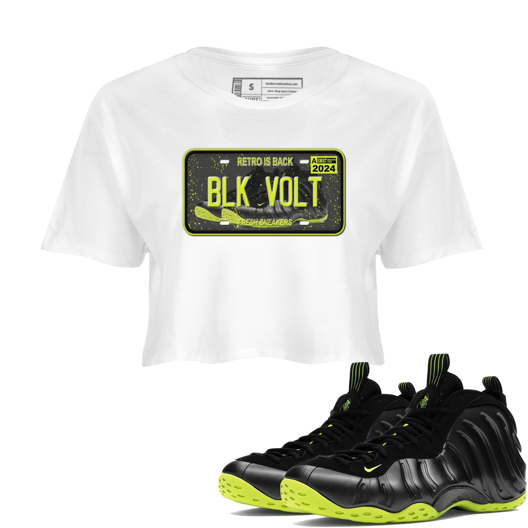 snkmatch Plate snkmatch Women's Top - Air Foamposite One Black Volt