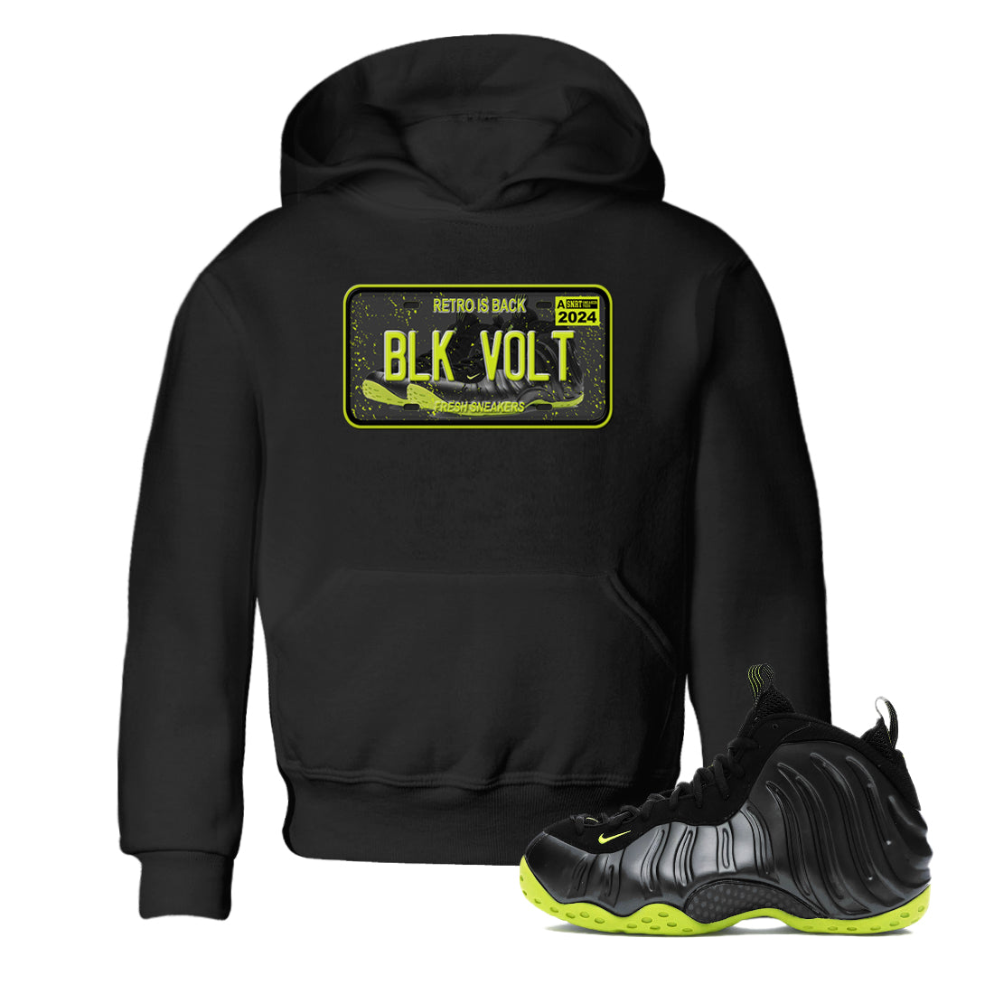 snkmatch Plate snkmatch Tees Kids - Air Foamposite One Black Volt