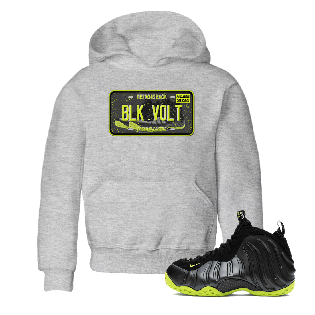 snkmatch Plate snkmatch Tees Kids - Air Foamposite One Black Volt