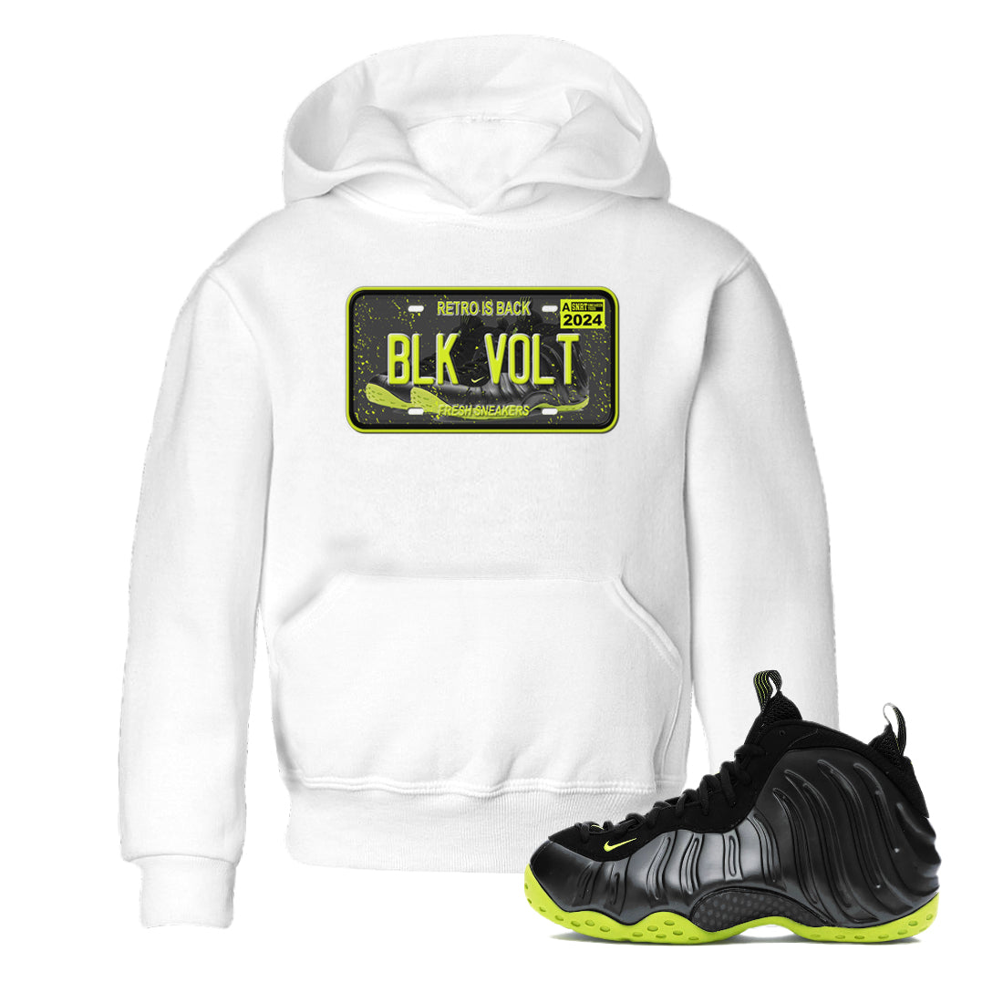snkmatch Plate snkmatch Tees Kids - Air Foamposite One Black Volt