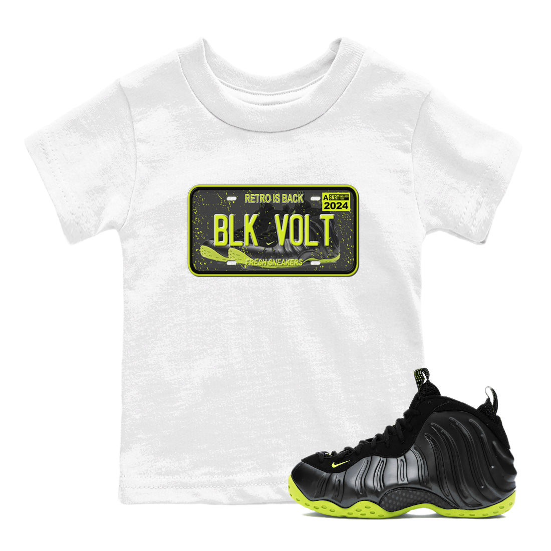 snkmatch Plate snkmatch Tees Kids - Air Foamposite One Black Volt