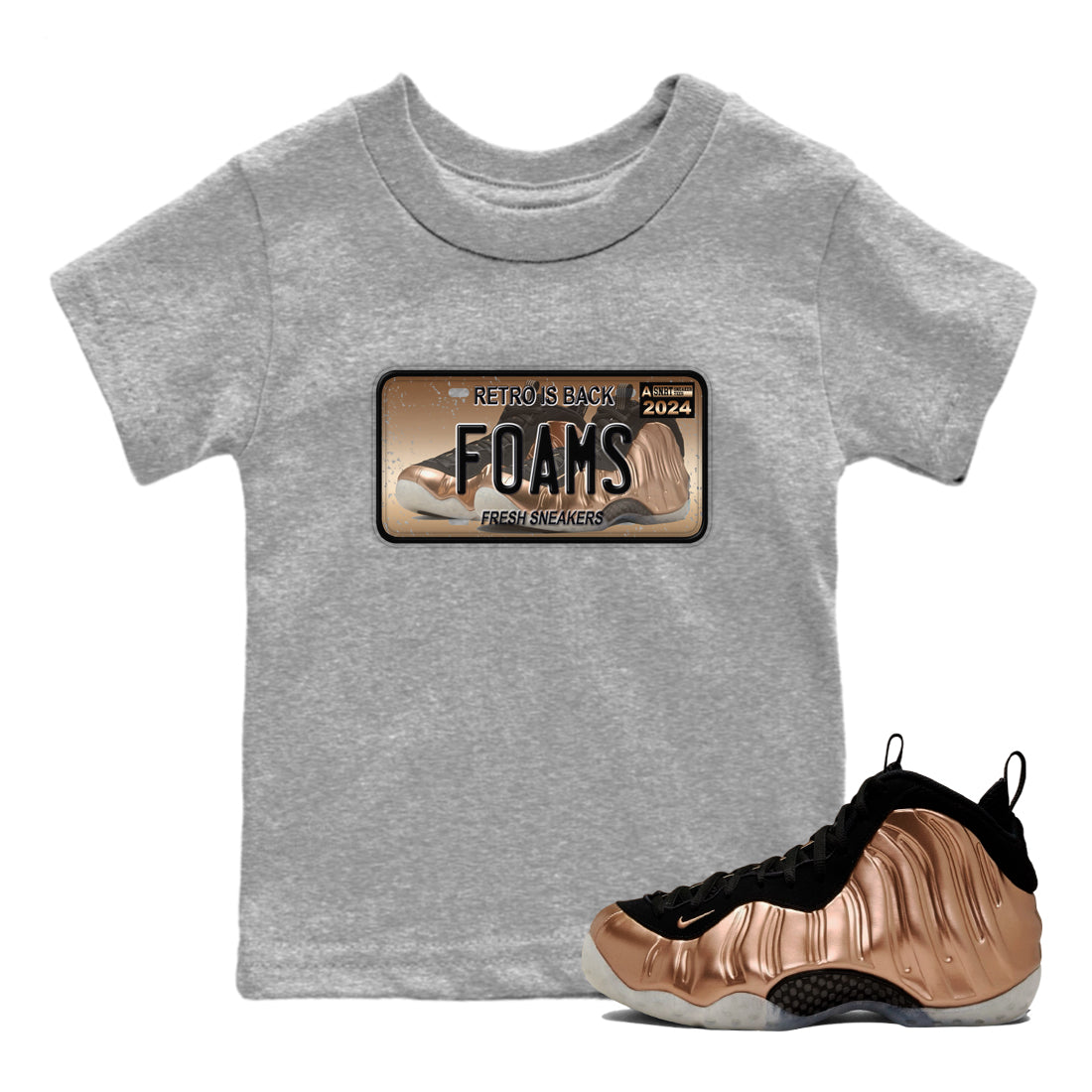 snkmatch Plate snkmatch Tees Kids - Air Foamposite One Metallic Copper