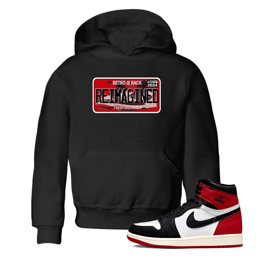 snkmatch Plate snkmatch Tees Kids - Air Jordan 1 Black Toe Reimagined