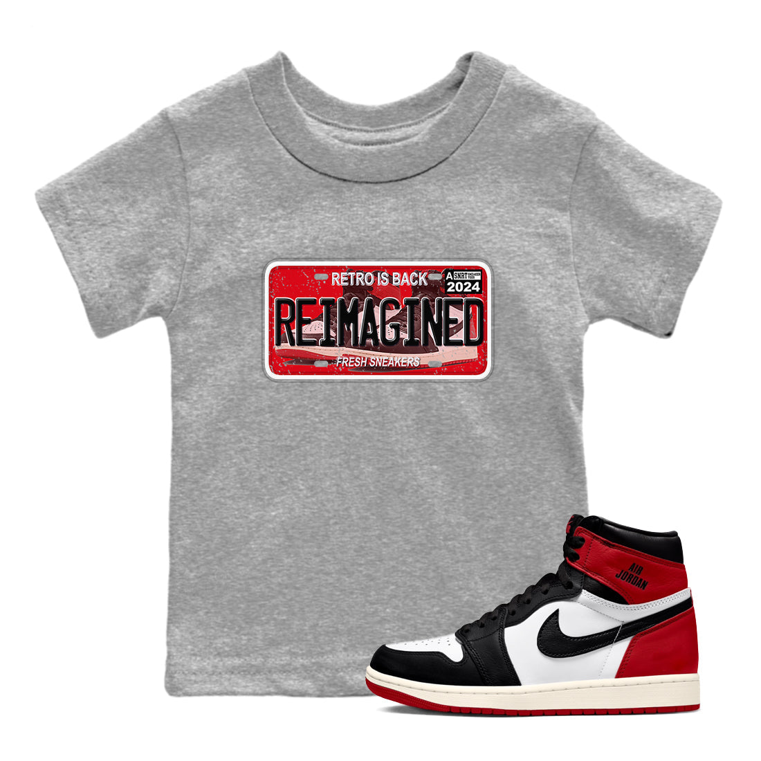 snkmatch Plate snkmatch Tees Kids - Air Jordan 1 Black Toe Reimagined
